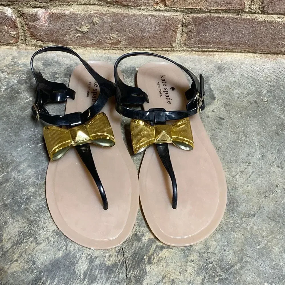 Kate Spade New York Black Rubber T-Strap Thong Sandal Size 9 New